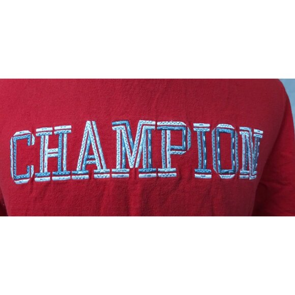 Champion Mens Large Red Short Sleeve Crew Neck Spell Out Embroidered T-Shirt - Picture 4 of 12